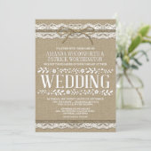 Landwijn Burlap en Lace Wedding Invitations Kaart (Staand voorkant)
