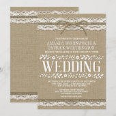 Landwijn Burlap en Lace Wedding Invitations Kaart (Voorkant / Achterkant)