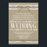 Landwijn Burlap en Lace Wedding Invitations Kaart<br><div class="desc">Landwijn Burlap en Lace Wedding Invitations - kenmerken van bedrukt touw,  kant en een schoot achtergrond met bloemdecor rond het woord 'bruiloft'.</div>