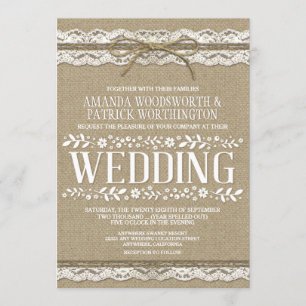 Landwijn Burlap en Lace Wedding Invitations Kaart