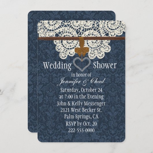 Landwijn Denim & Ivory Lace Wedding Shower Kaart (Voorkant / Achterkant)