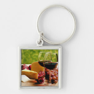 Landwijn, kaas en fruit sleutelhanger