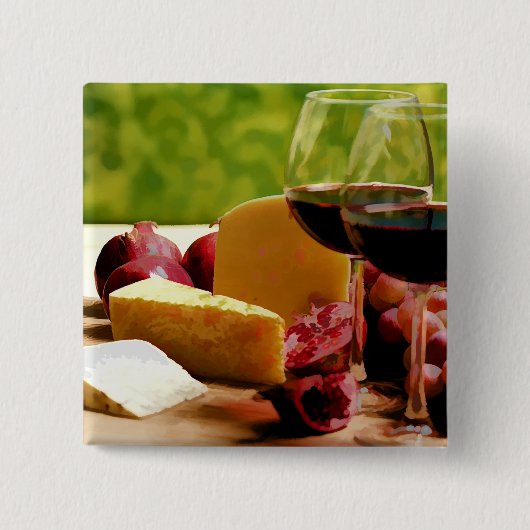 Landwijn, kaas en fruit vierkante button 5,1 cm (Voorkant)