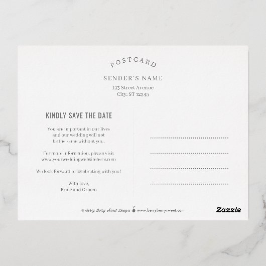 Landzijde FOLIE Robuuste opslaan Briefkaart datum (Achterkant)