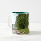 Landzijdelingse rit tweekleurige koffiemok (Voorkant links)