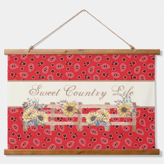 Landzonnebloemen op Bandana Print Custom Hangend Wandkleed (Voorkant)