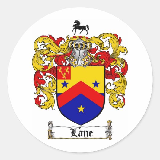 LANE FAMILY CREST - LANE COAT OF ARMS RONDE STICKER (Voorkant)