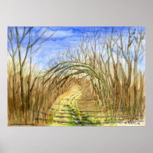 "Lane met Arched Branches" waterverf landschap Poster