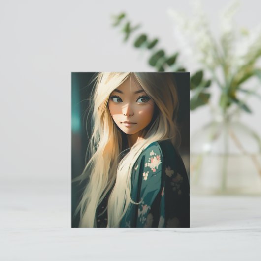 Lang Blond Haired Vrouw Briefkaart (Staand voorkant)