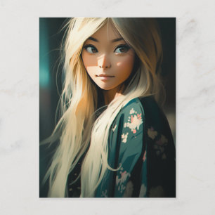 Lang Blond Haired Vrouw Briefkaart