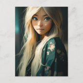 Lang Blond Haired Vrouw Briefkaart (Voorkant)