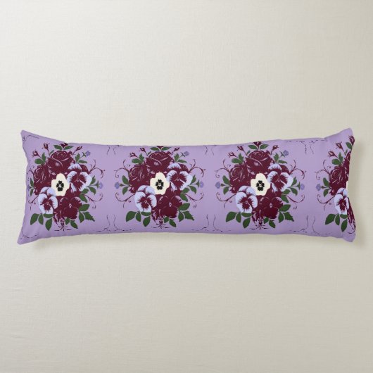 Lang decoratief kussen boeket viooltjes (Voorkant)