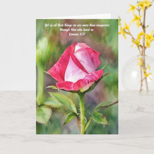 Lang en roze Rose Bijbel Verse Art Note Kaart (Gele Bloem)