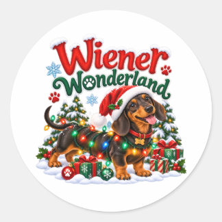 Lang en vrolijk kerstfeest Grappige Dachshond Kers Ronde Sticker