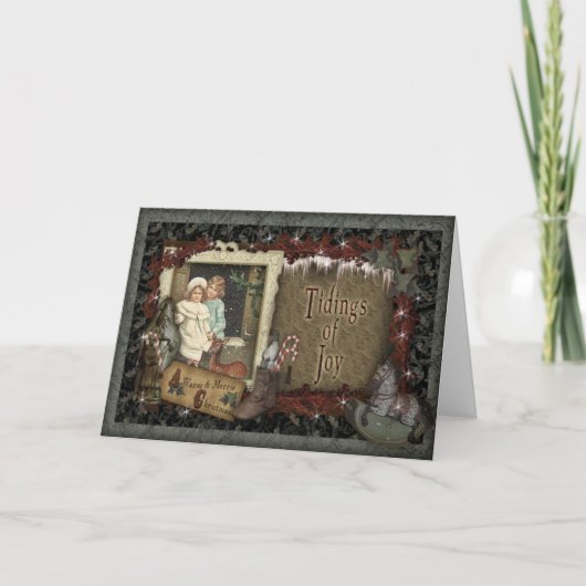 Lang geleden Wishes Vintage Christmas Kaart (Voorkant)