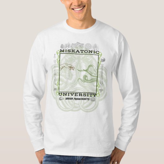 Lang gesleept t-shirt met de Miskatonic University (Voorkant)