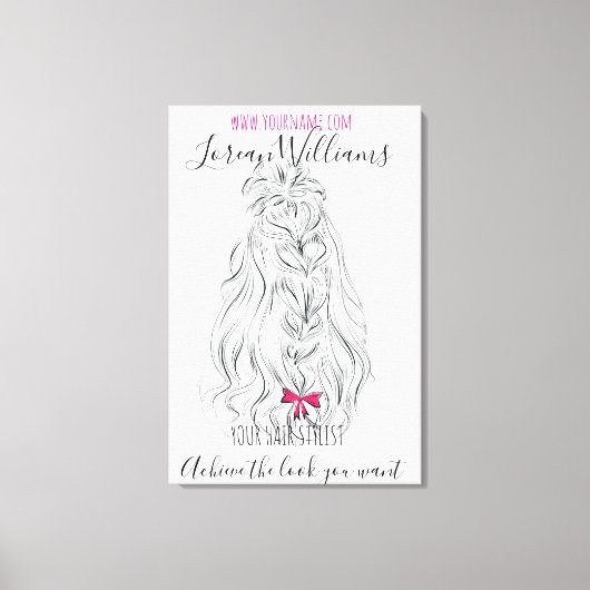 Lang golvend haar met een strik  Hairstyling brand Canvas Afdruk (Voorkant)