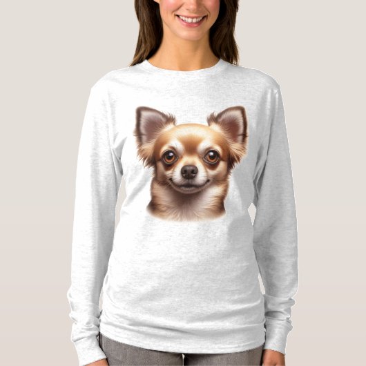 Lang haar Chihuahua hond T-shirt (Voorkant)