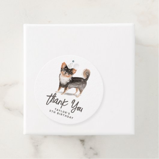 Lang haar Chihuahua hond Verjaardag Dank u Bedankjes Labels (In situ)