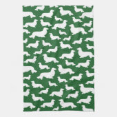 Lang Haar Dachshund Bos Groene Keukenhanddoek (Verticaal)