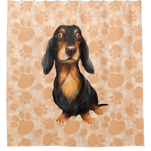Lang Haar Dachshund Douchegordijn (Voorkant)