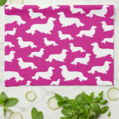 Lang Haar Dachshund Heet Roze Keukenhanddoek (Gevouwen)