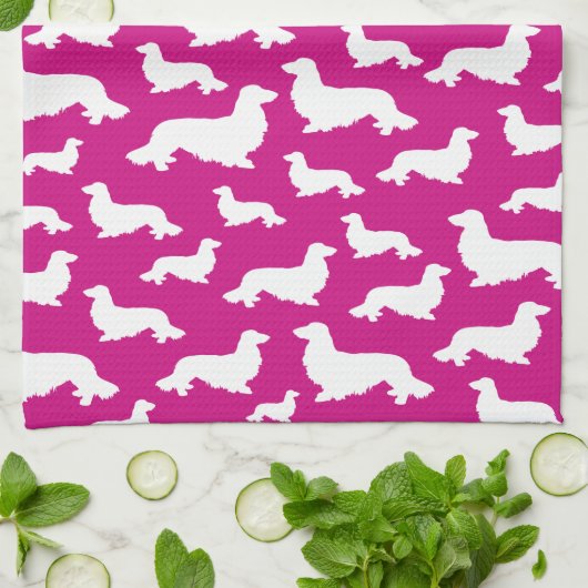 Lang Haar Dachshund Heet Roze Keukenhanddoek (Gevouwen)