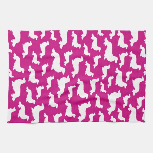 Lang Haar Dachshund Heet Roze Keukenhanddoek (Horizontaal)