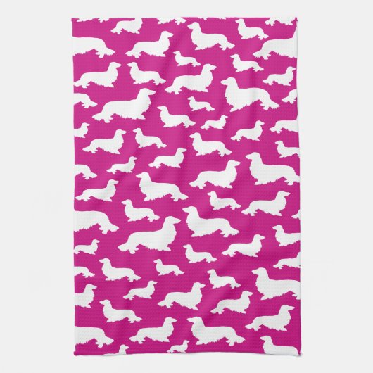 Lang Haar Dachshund Heet Roze Keukenhanddoek (Verticaal)
