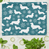 Lang Haar Dachshund Kerstcadeau Blauwgroen Theedoek (Gevouwen)