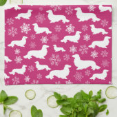 Lang Haar Dachshund Kerstcadeau Fuchsia Theedoek (Gevouwen)