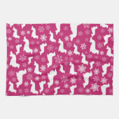 Lang Haar Dachshund Kerstcadeau Fuchsia Theedoek (Horizontaal)