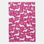 Lang Haar Dachshund Kerstcadeau Fuchsia Theedoek (Verticaal)