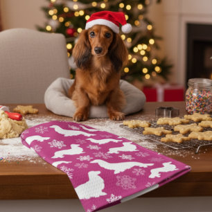Lang Haar Dachshund Kerstcadeau Fuchsia Theedoek