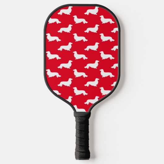 Lang Haar Dachshund Liefdevolle Pickleball Rood Pickleball Paddle (Voorkant)