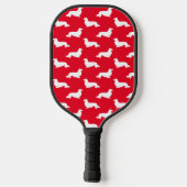 Lang Haar Dachshund Liefdevolle Pickleball Rood Pickleball Paddle (Achterkant)