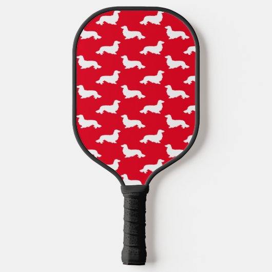 Lang Haar Dachshund Liefdevolle Pickleball Rood Pickleball Paddle (Achterkant)