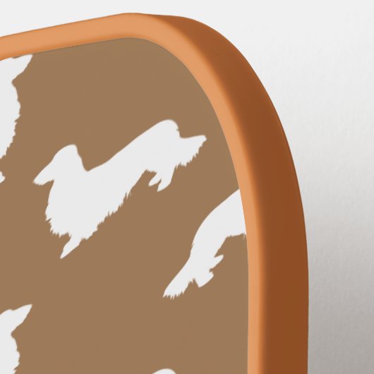 Lang Haar Dachshund Loving Pickleball Tan Pickleball Paddle (Links Detail)