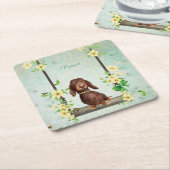 Lang Haar Dachshund Yellow Flowers Onderzetter (Schuin)