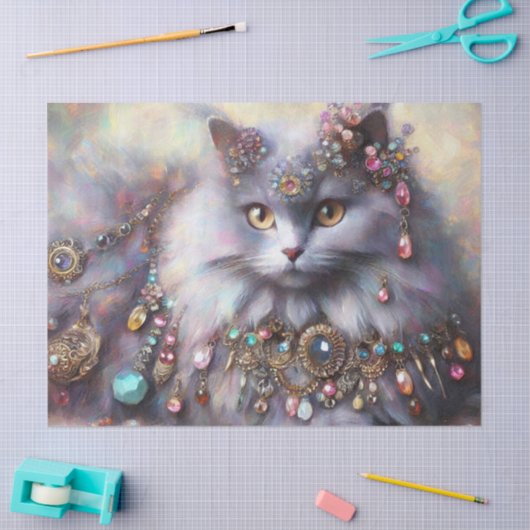 Lang Haar Grijs Nebelung Kat Kat Decoupage Tissuepapier (Craft)