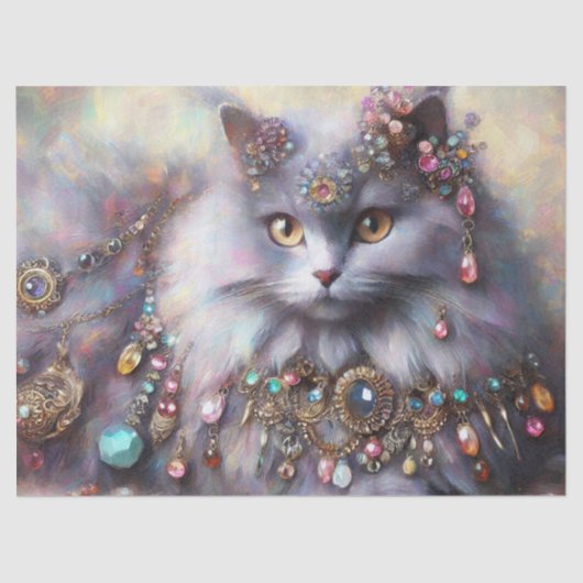 Lang Haar Grijs Nebelung Kat Kat Decoupage Tissuepapier (Voorkant)