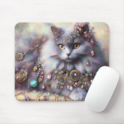 Lang Haar Grijs Nebelung Kat Kat Sieraden Muismat (Met muis)