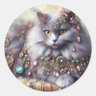Lang Haar Grijs Nebelung Kat Kat Sieraden Ronde Sticker