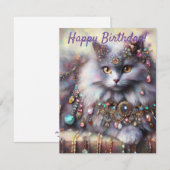 Lang Haar Grijze Kattenjuwelen Edelstenen Verjaard (Voorkant / Achterkant)