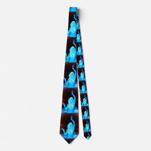 lang haar hippie meisje vredesbord blauw stropdas (Voorkant)