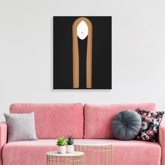 Lang haar kunst | Minimalistische moderne portret Canvas Afdruk (Insitu (Woonkamer))