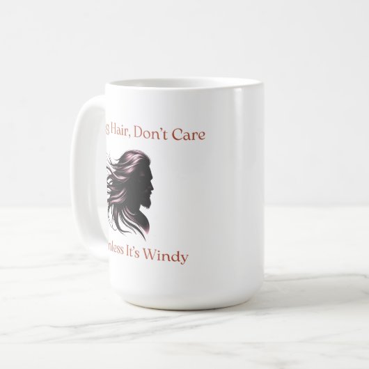 Lang haar, maakt niet uit - tenzij het winderig is koffiemok (Voorkant links)