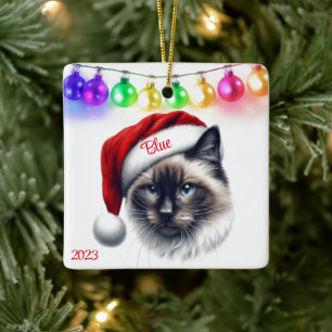 Lang Haar Siamese Kat Kerstmis Keramisch Ornament