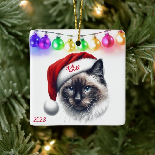 Lang Haar Siamese Kat Kerstmis Keramisch Ornament (Boom)