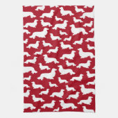 Lang haar tasje rood wiener hond keukenhanddoek (Verticaal)